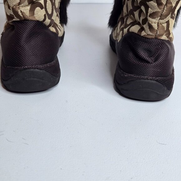 Coach Jennie Brown Khaki Signature Genuine Rabbit Fur Lace Up Boots Sz 6.5 Q522 - Picture 6 of 10